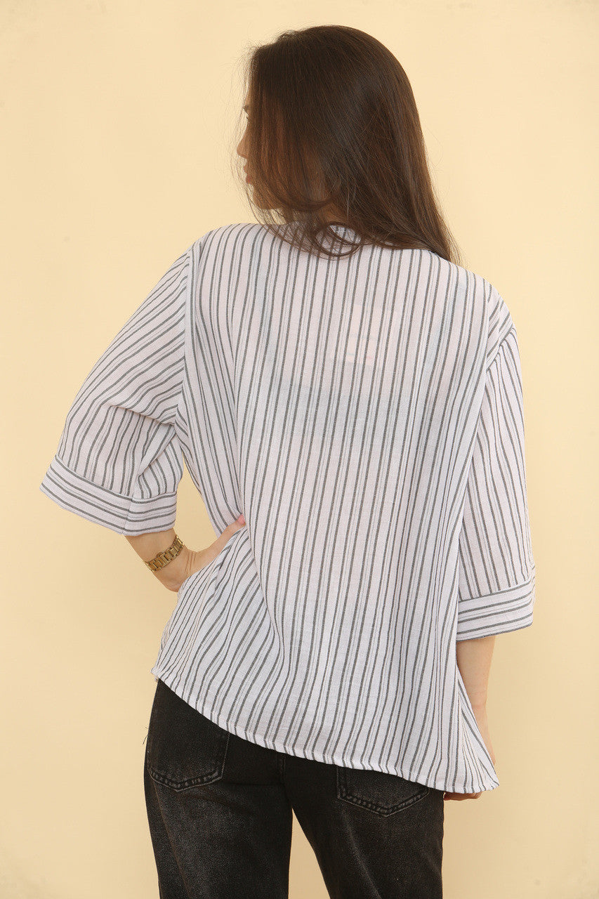 PINSTRIPE LINNENMIX TOP - WIT