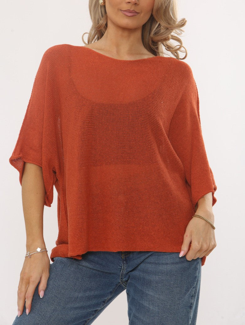 Oversized Textured Knit Batwing Top