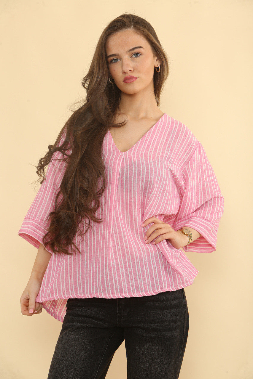GELIJNDE LINNENMIX TOP - CANDYROZE
