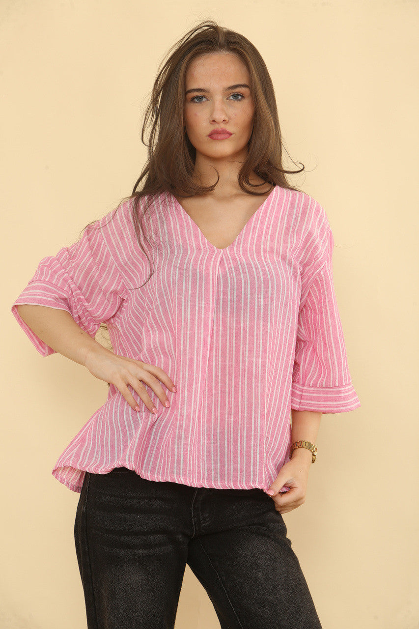 GELIJNDE LINNENMIX TOP - CANDYROZE