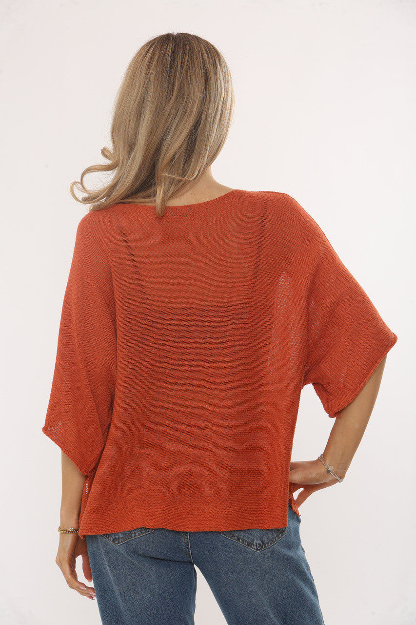 GEBREIDE BATWING TOP MET MOUWEN - ROEST