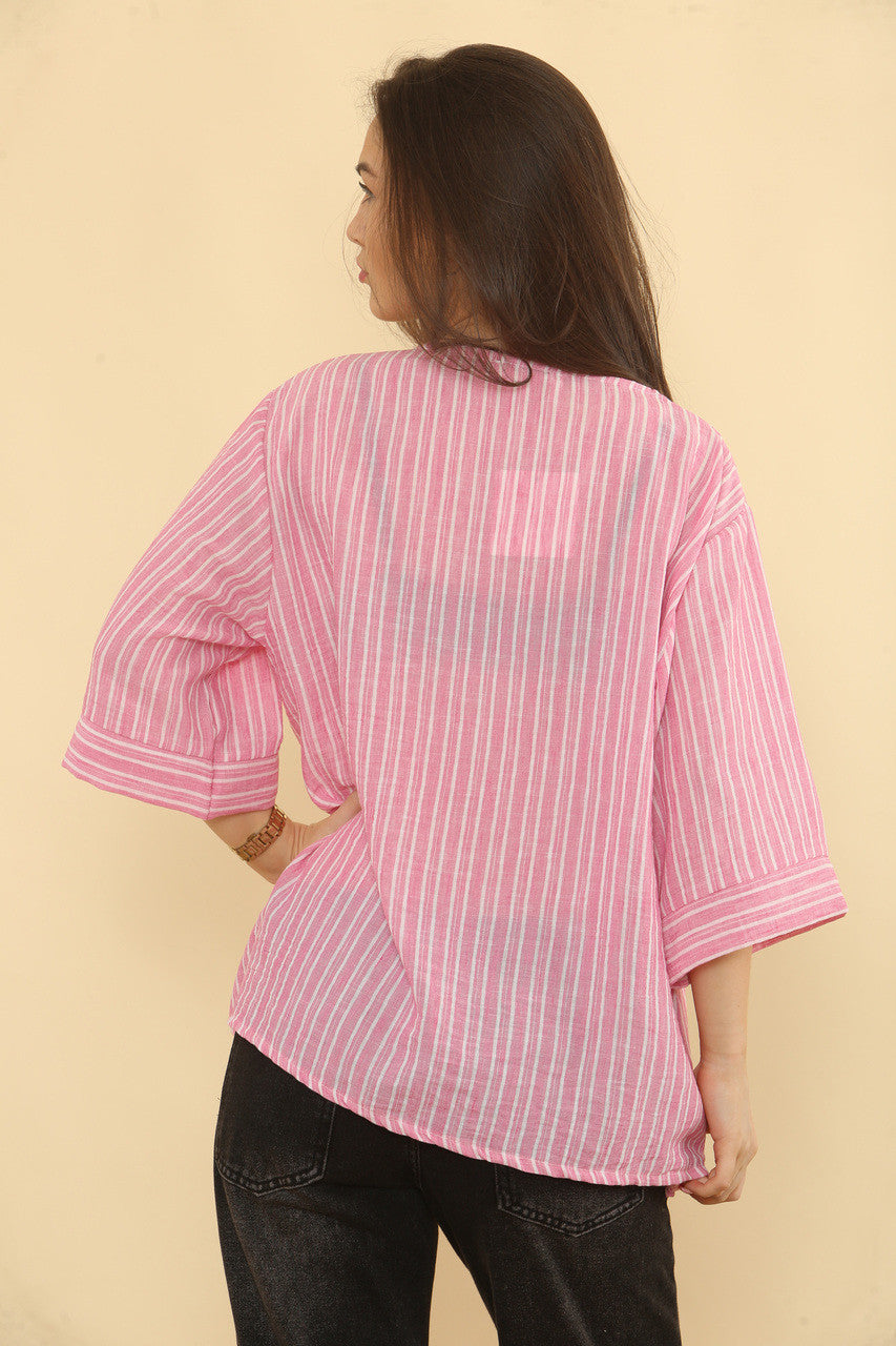 GELIJNDE LINNENMIX TOP - CANDYROZE