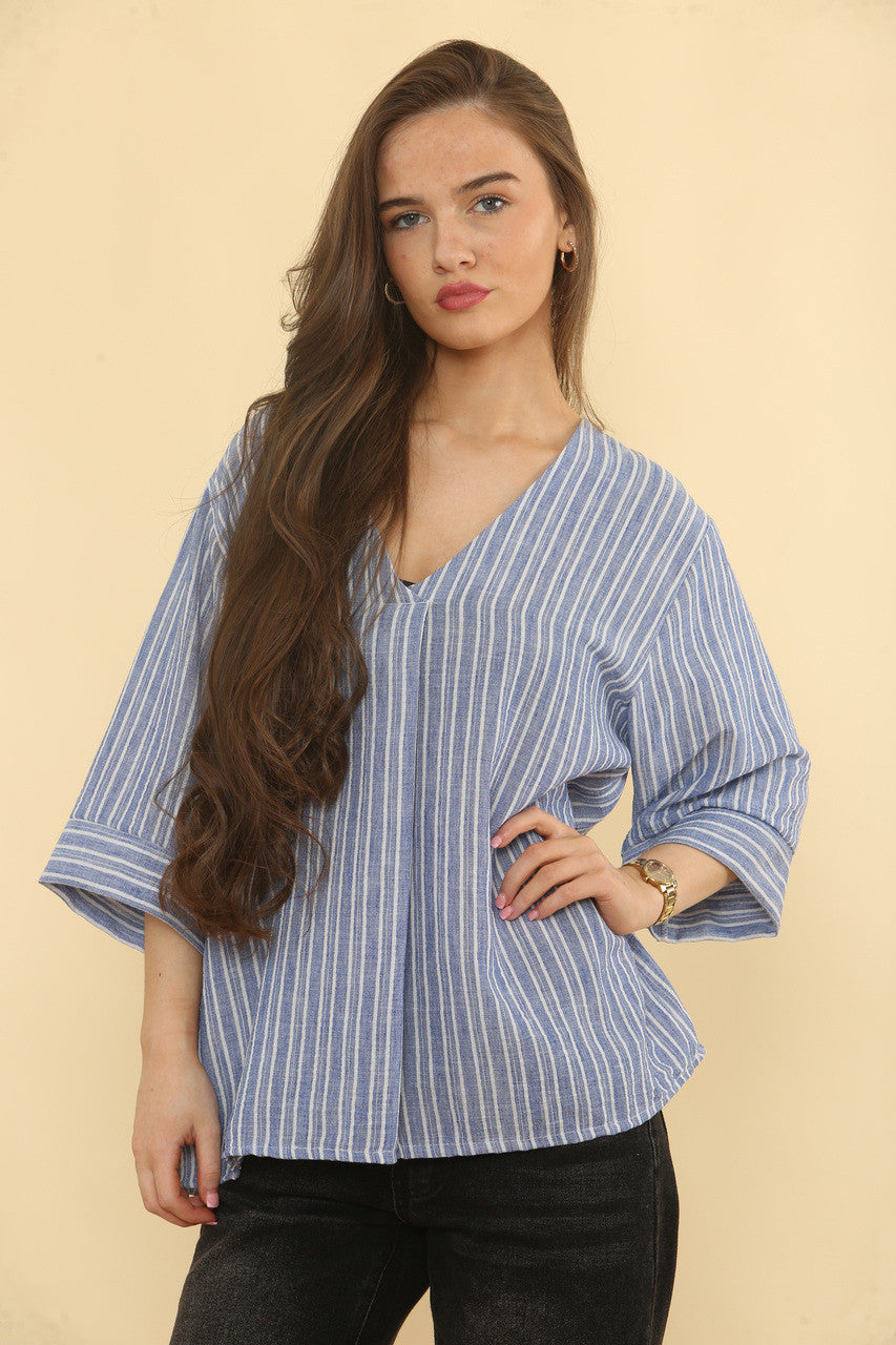 PINSTRIPE LINNENMIX TOP - DENIM