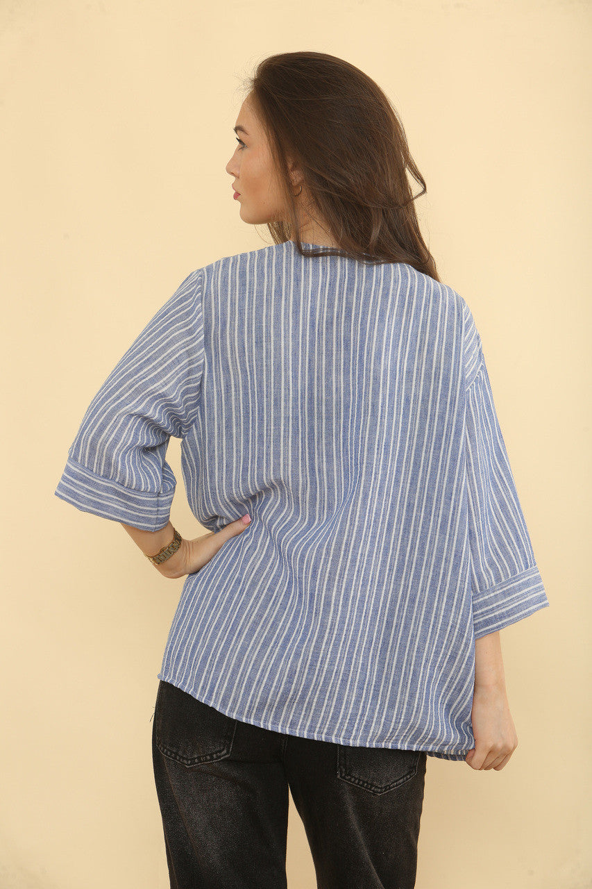PINSTRIPE LINNENMIX TOP - DENIM