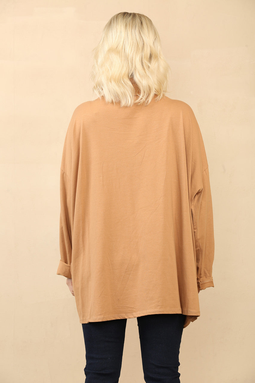 COWL NECK TRUI MET SPLIT CAMEL