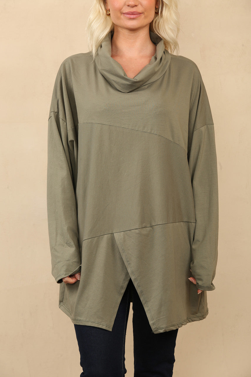 COWL HALS SPLIT ZOOM TOP KAKI