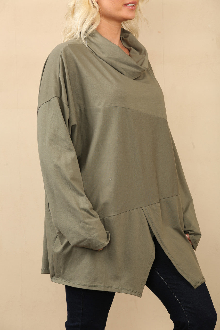 COWL HALS SPLIT ZOOM TOP KAKI