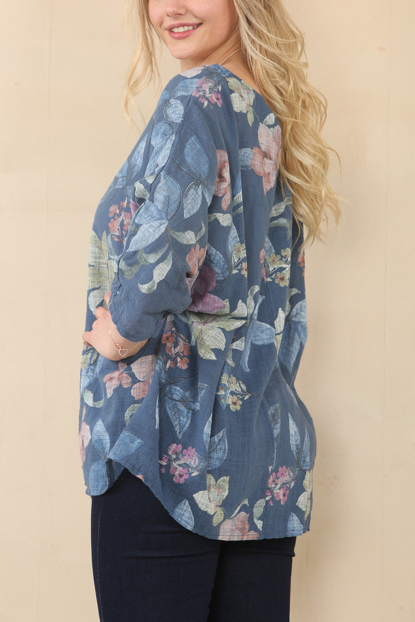 TOP MET BLOEMENPRINT - NAVY