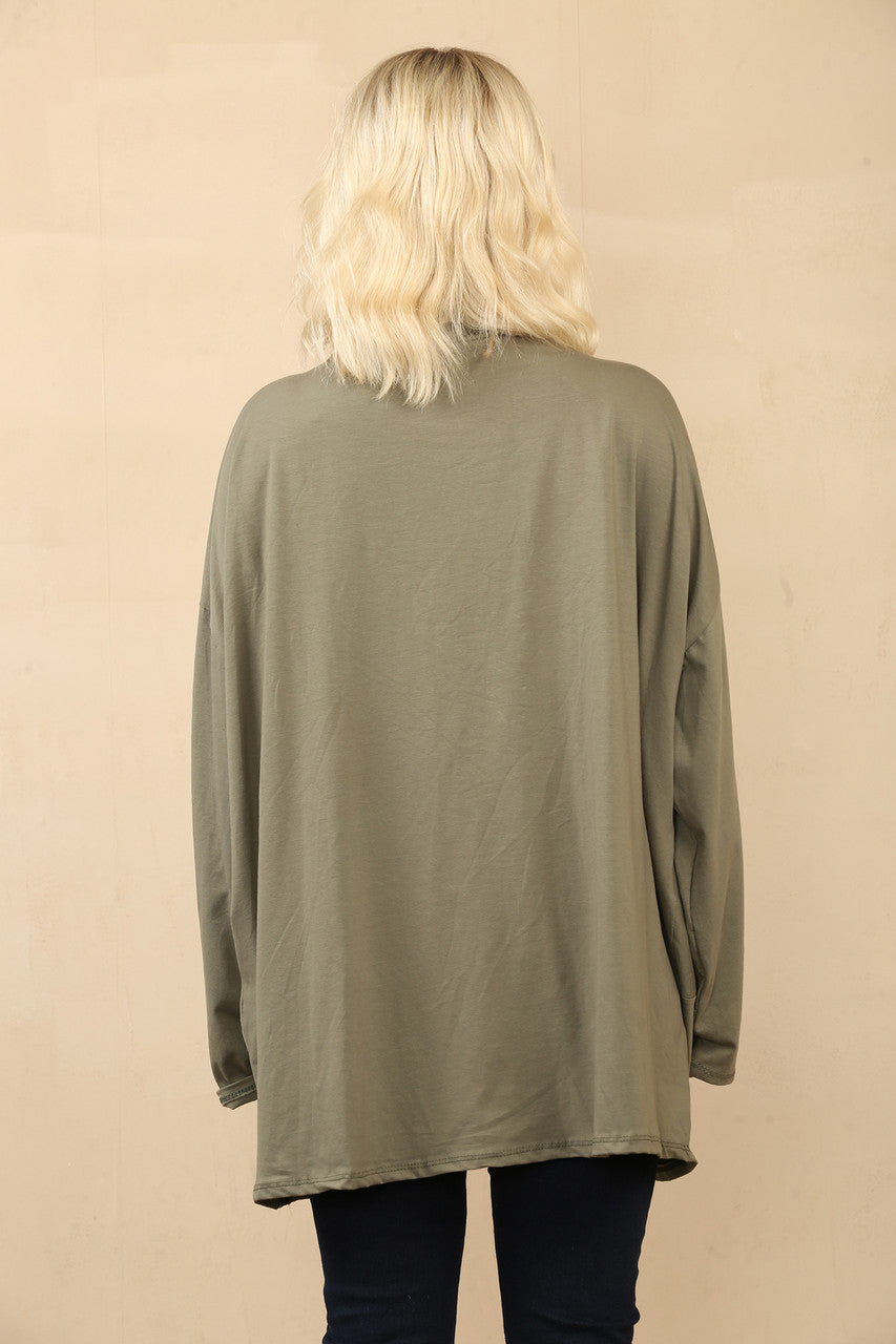 COWL HALS SPLIT ZOOM TOP KAKI