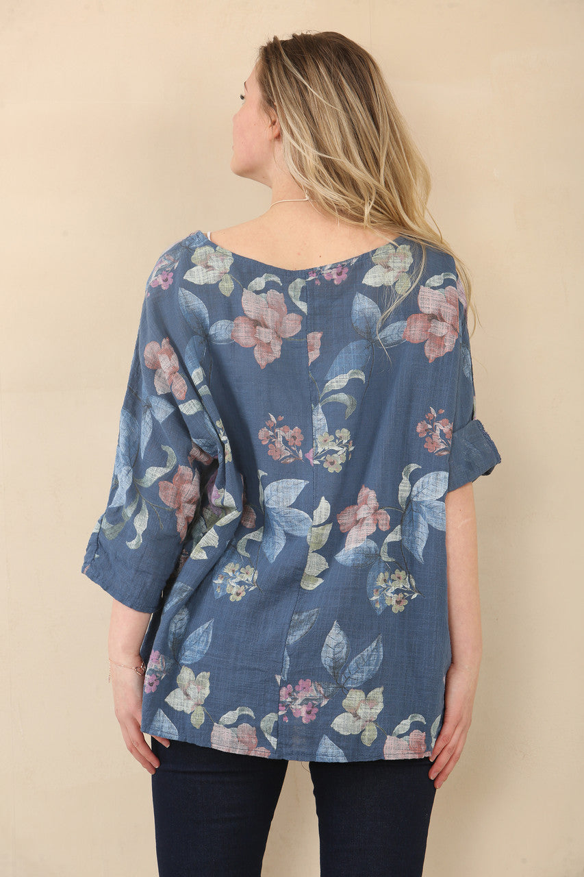 TOP MET BLOEMENPRINT - NAVY