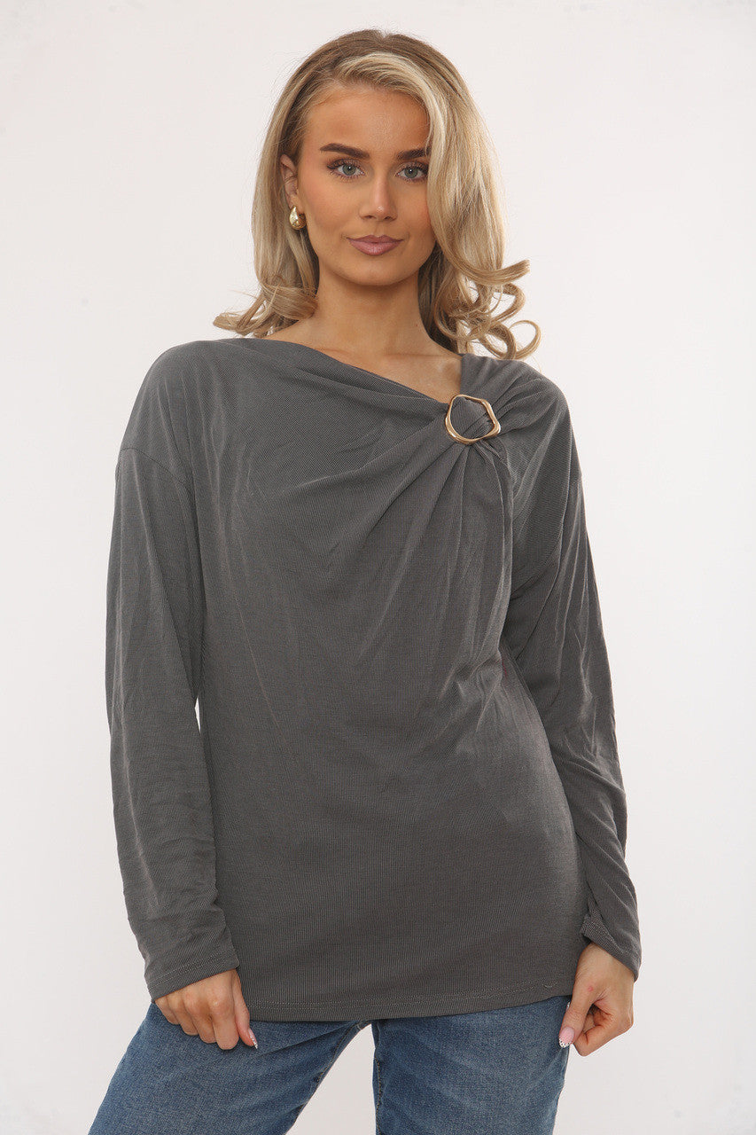 GOLD HARDWARE DETAIL GATHERED TOP - CHARCOAL