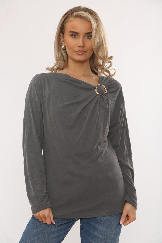 GOLD HARDWARE DETAIL GATHERED TOP - CHARCOAL