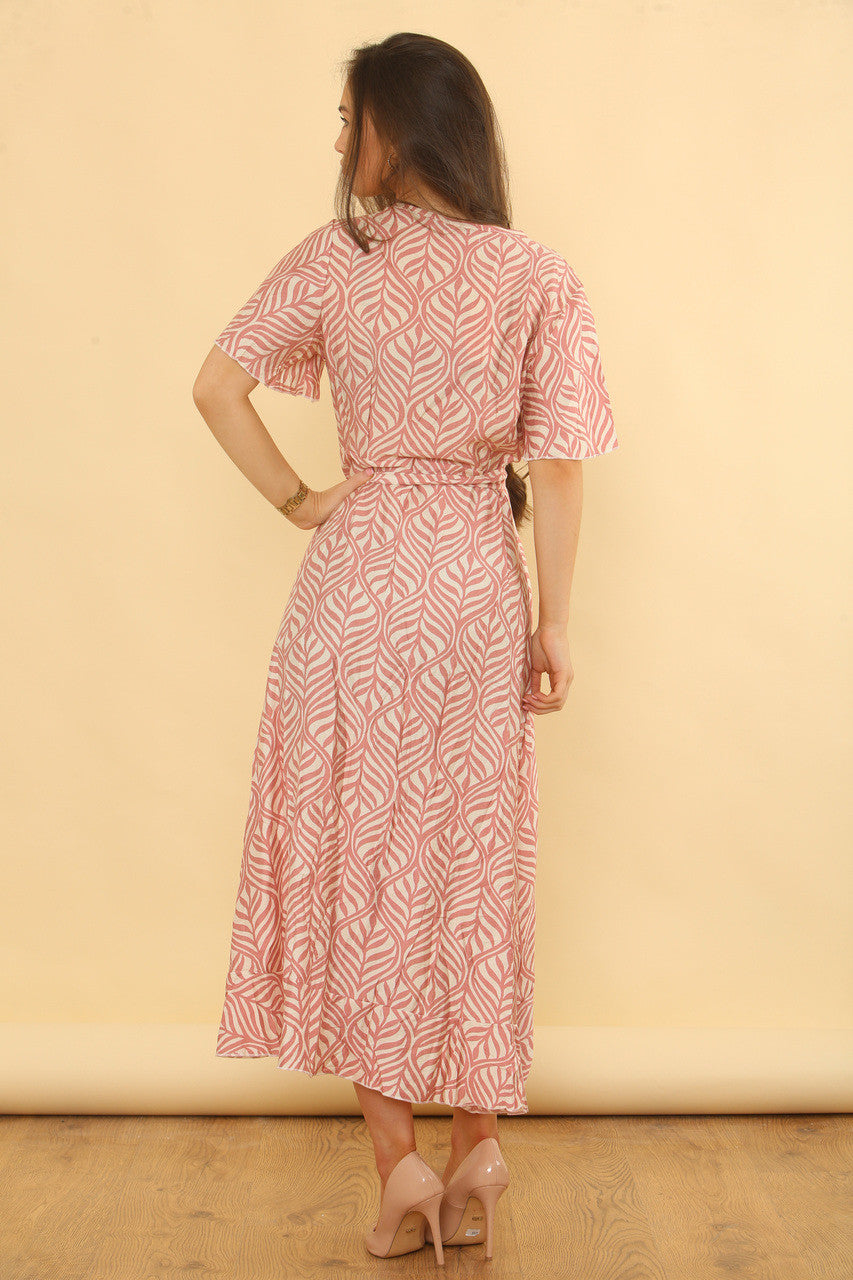OVERSLAGJURK MET ABSTRACTE BLADERENPRINT - ROZE