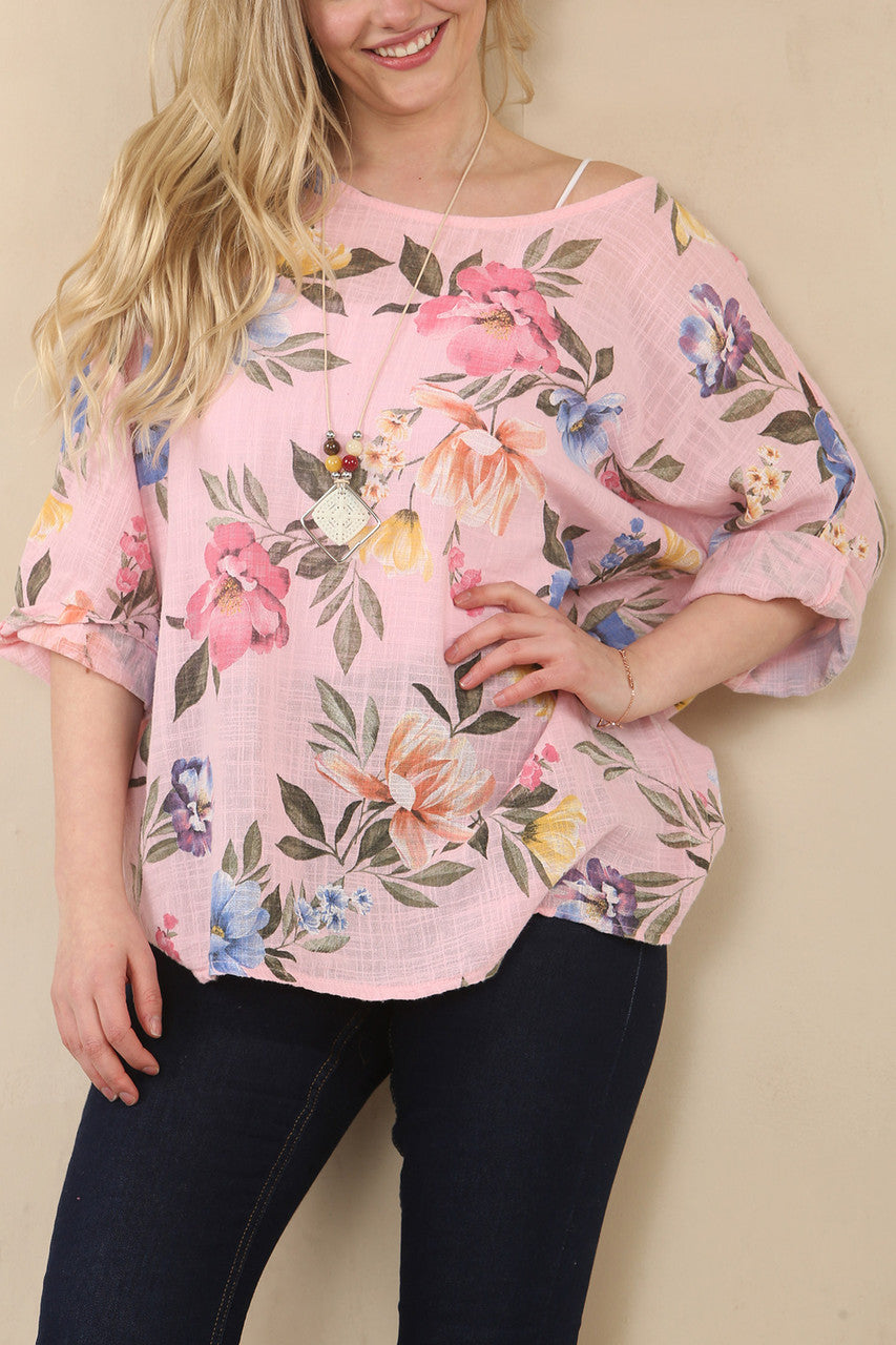 TOP MET BLOEMENPRINT - DUSTY ROZE