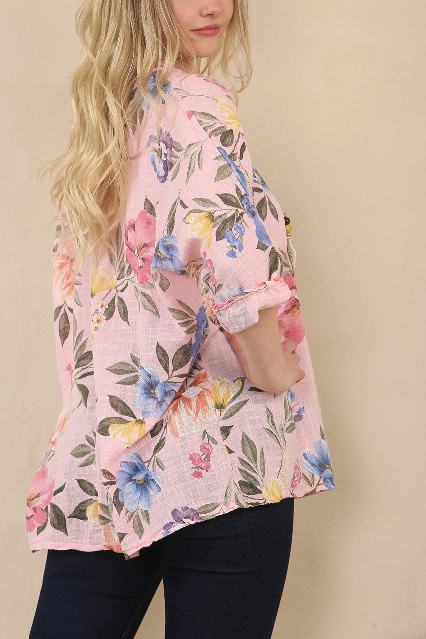 TOP MET BLOEMENPRINT - DUSTY ROZE