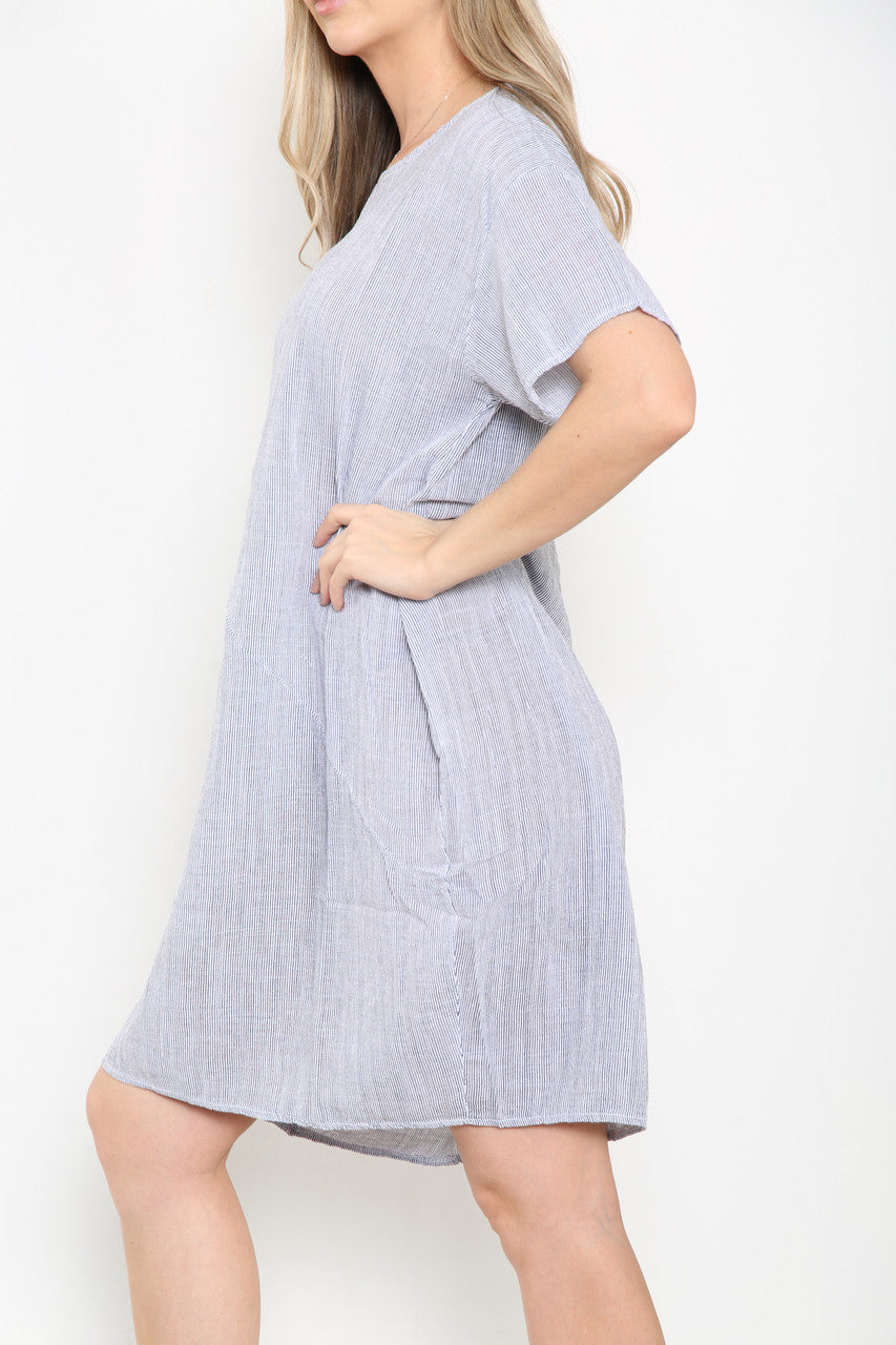 Ladies Striped Tunic Top Dress White
