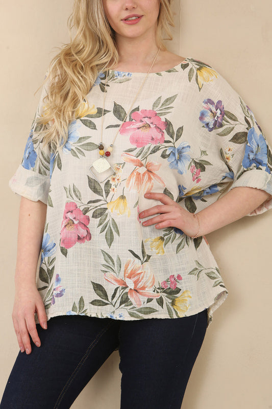FLORAL CLUSTER PRINT TOP - STONE
