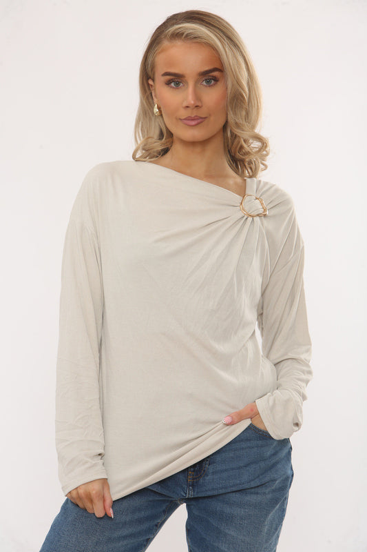 GOLD HARDWARE DETAIL GATHERED TOP - BEIGE