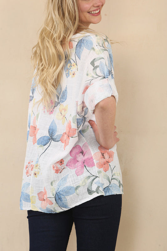 FLORAL CLUSTER PRINT TOP - WHITE