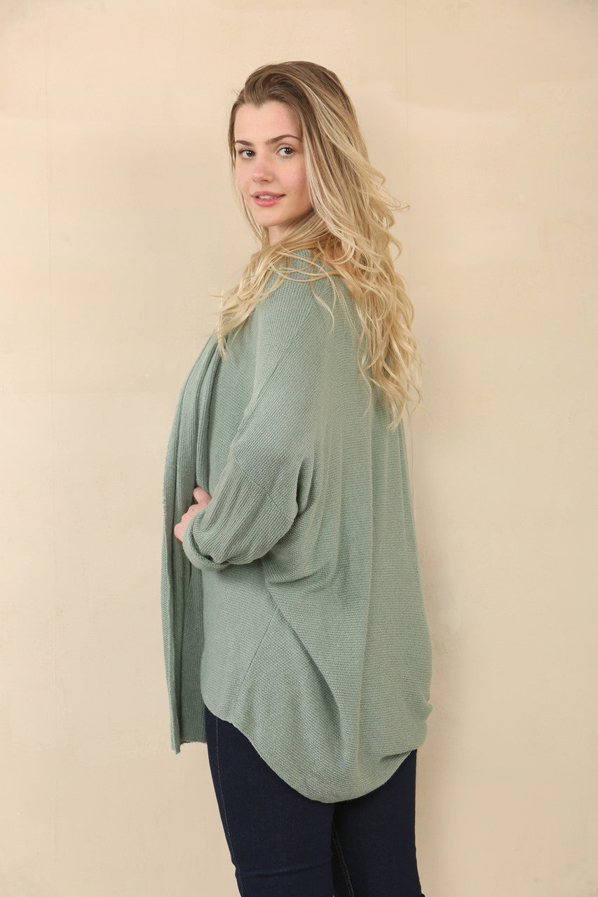 TEXTURED FINE KNIT TOP WITH SCARF - KHAKI