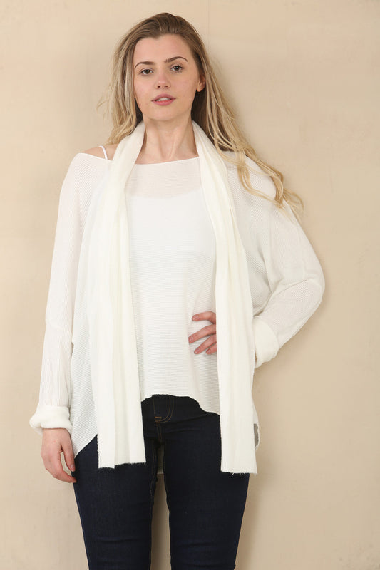 GEBREIDE TOP MET TEXTUUR EN SJAAL - WIT