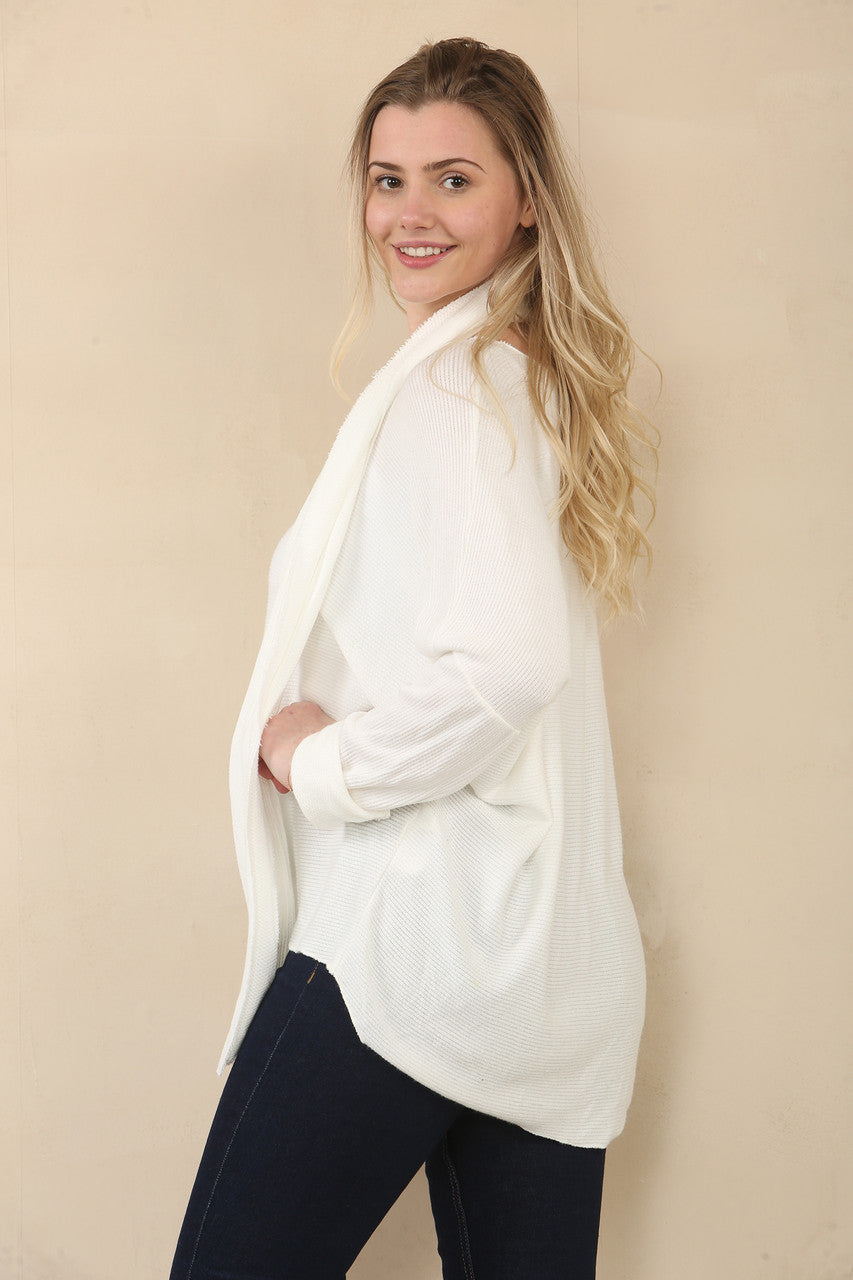 GEBREIDE TOP MET TEXTUUR EN SJAAL - WIT