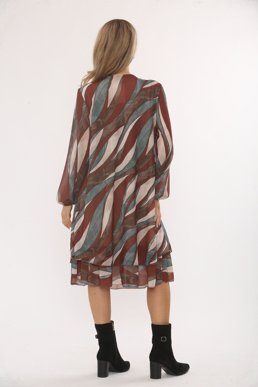 GOLFVORMIGE PRINT SMOk JURK - ROEST