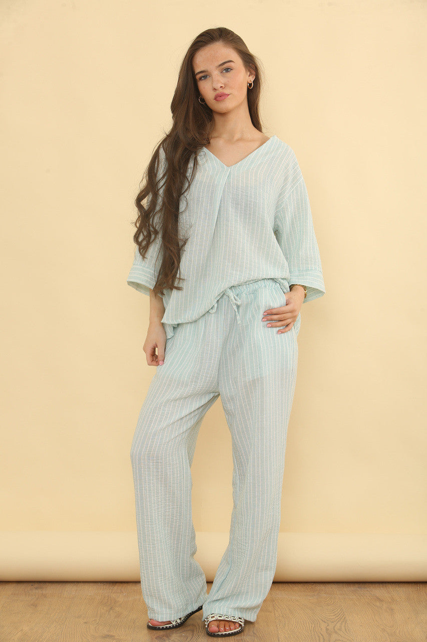 Pinstripe linnenmix broek co-ord set - Mint
