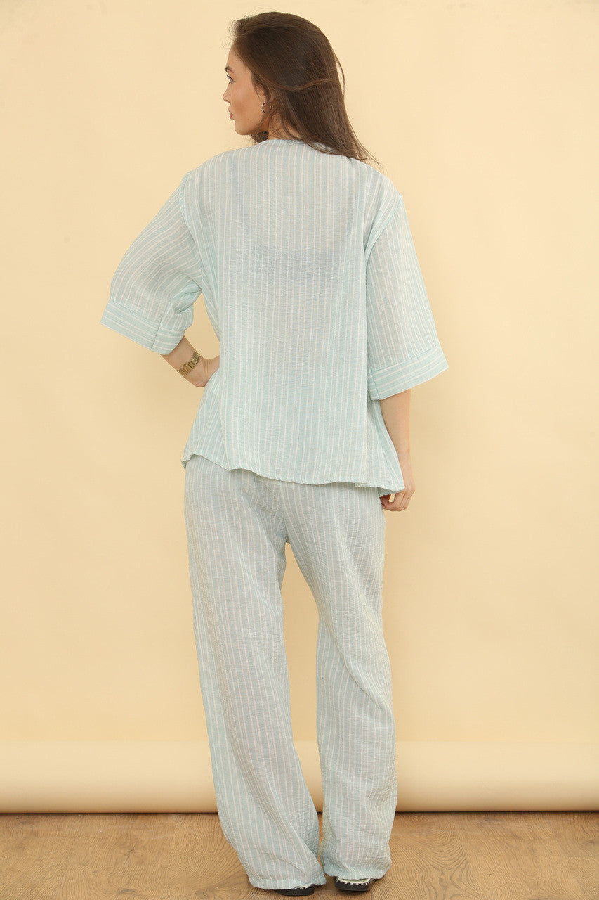 Pinstripe linnenmix broek co-ord set - Mint