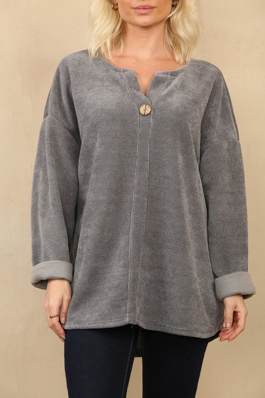ONE BUTTON CORDUROY RIBBED TOP GREY
