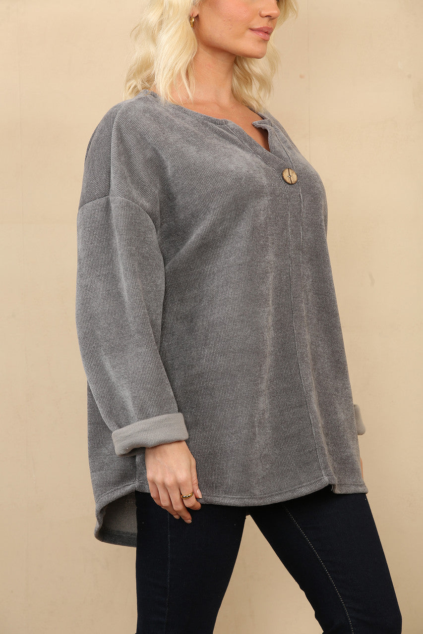 ENKELE KNOP CORDUROY RIBBELTOP GRIJS