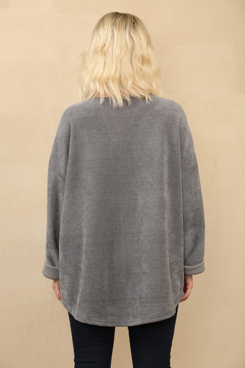 ENKELE KNOP CORDUROY RIBBELTOP GRIJS