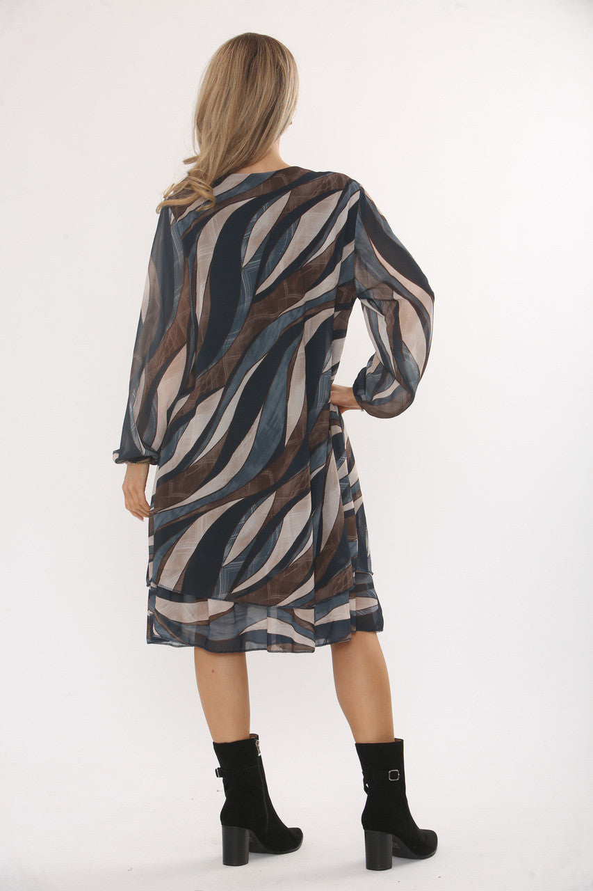 WAVE PRINT SMOCKJURK - MARINEBLAUW