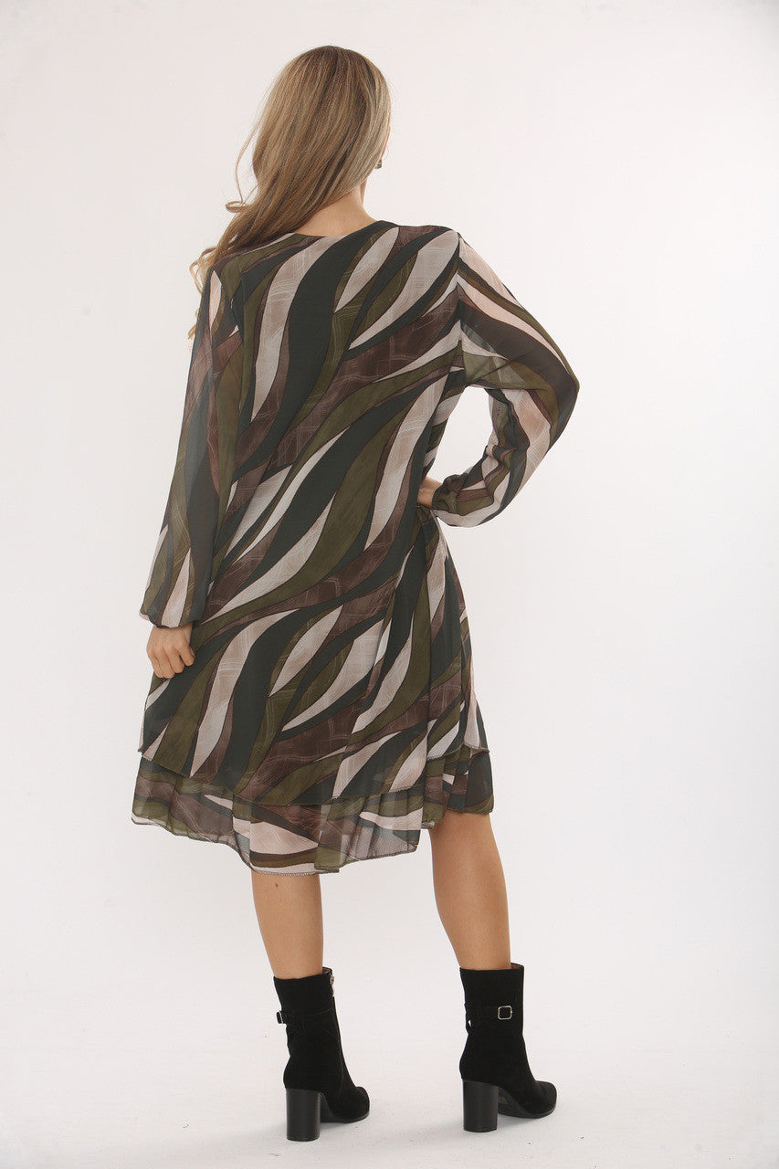 GOLFVORMIGE PRINT SMOCK JURK - KHAKI
