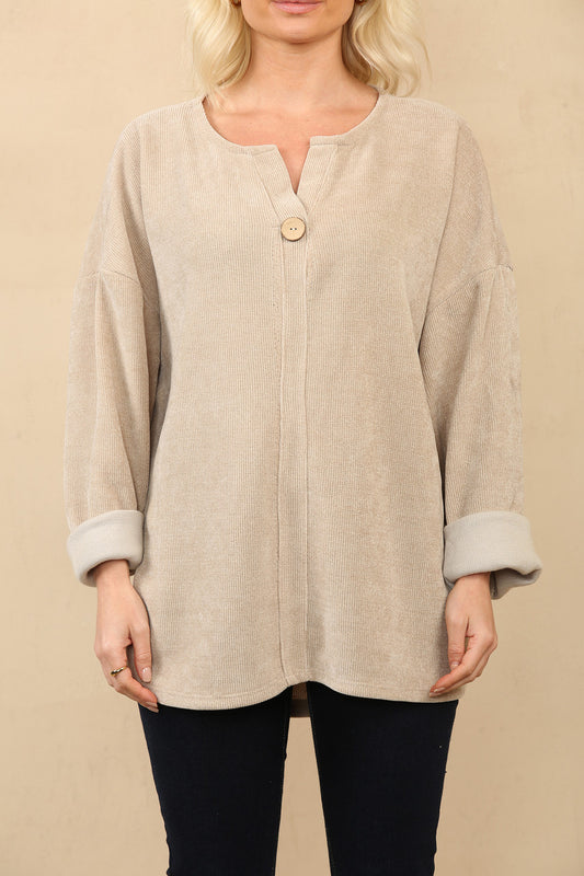 ONE BUTTON CORDUROY RIBBED TOP STONE