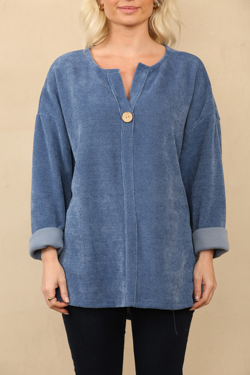 Eén knoop corduroy geribbeld topje denim