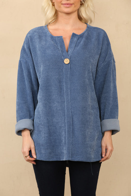 ONE BUTTON CORDUROY RIBBED TOP DENIM