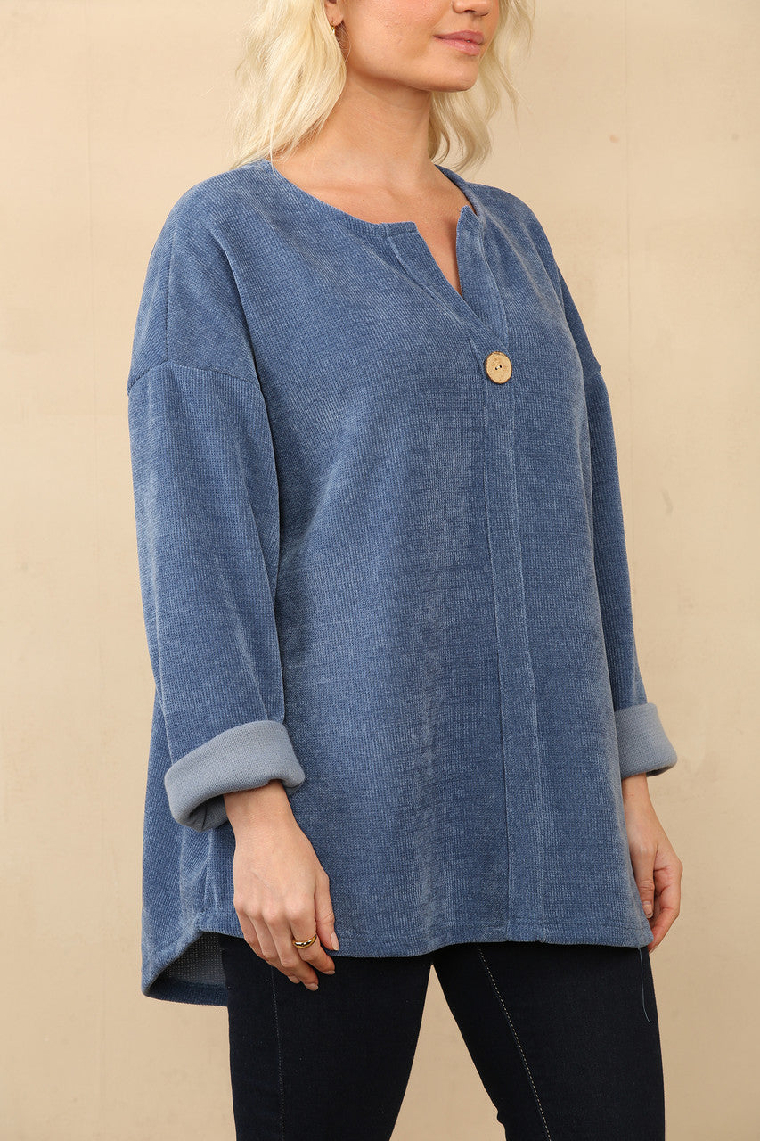 Eén knoop corduroy geribbeld topje denim
