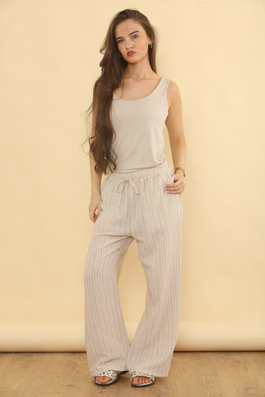 PINSTRIPE LINNEN MIX BROEK - STONE