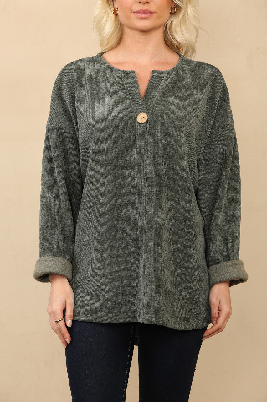 ÉÉN KNOP CORDUROY RIBBEL TOP KHAKI