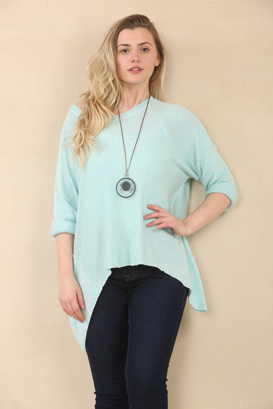 FIJNGEBREIDE TOP MET ASYMMETRISCHE ZOOM EN TEXTUUR - MINT