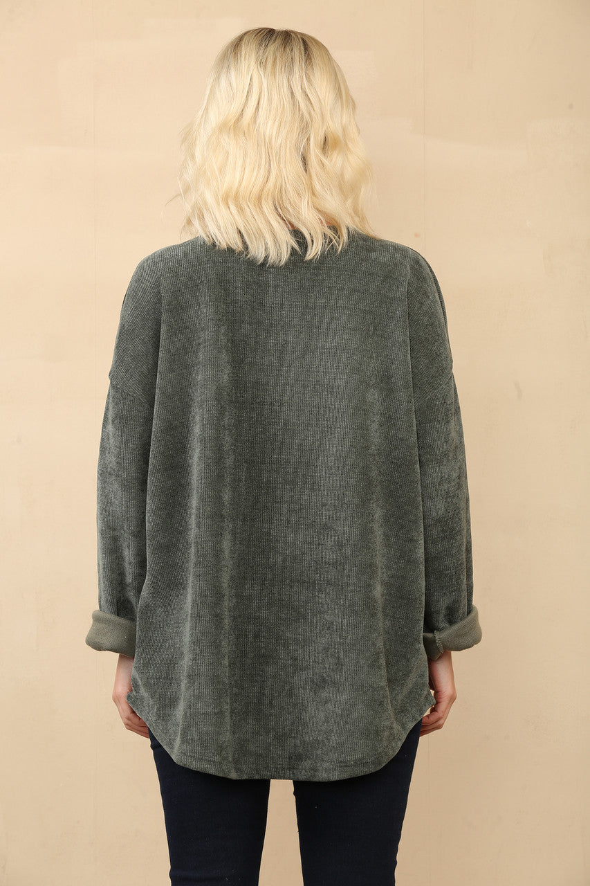 ÉÉN KNOP CORDUROY RIBBEL TOP KHAKI
