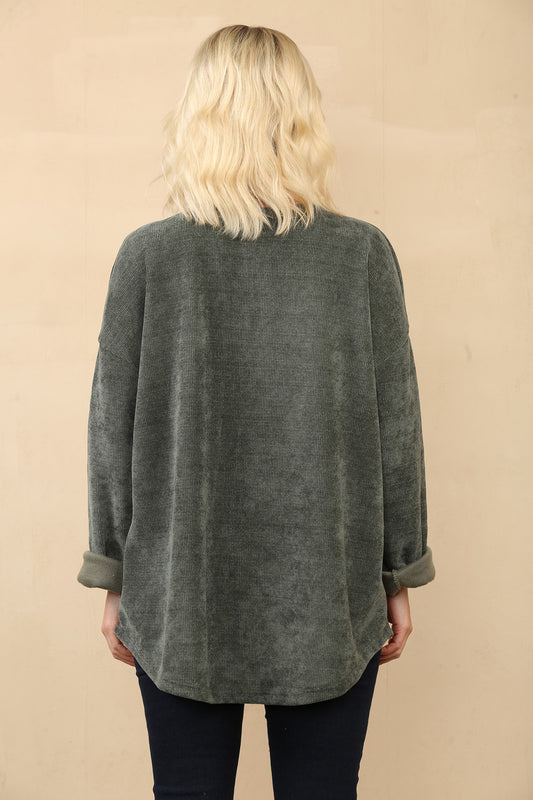 ONE BUTTON CORDUROY RIBBED TOP KHAKI