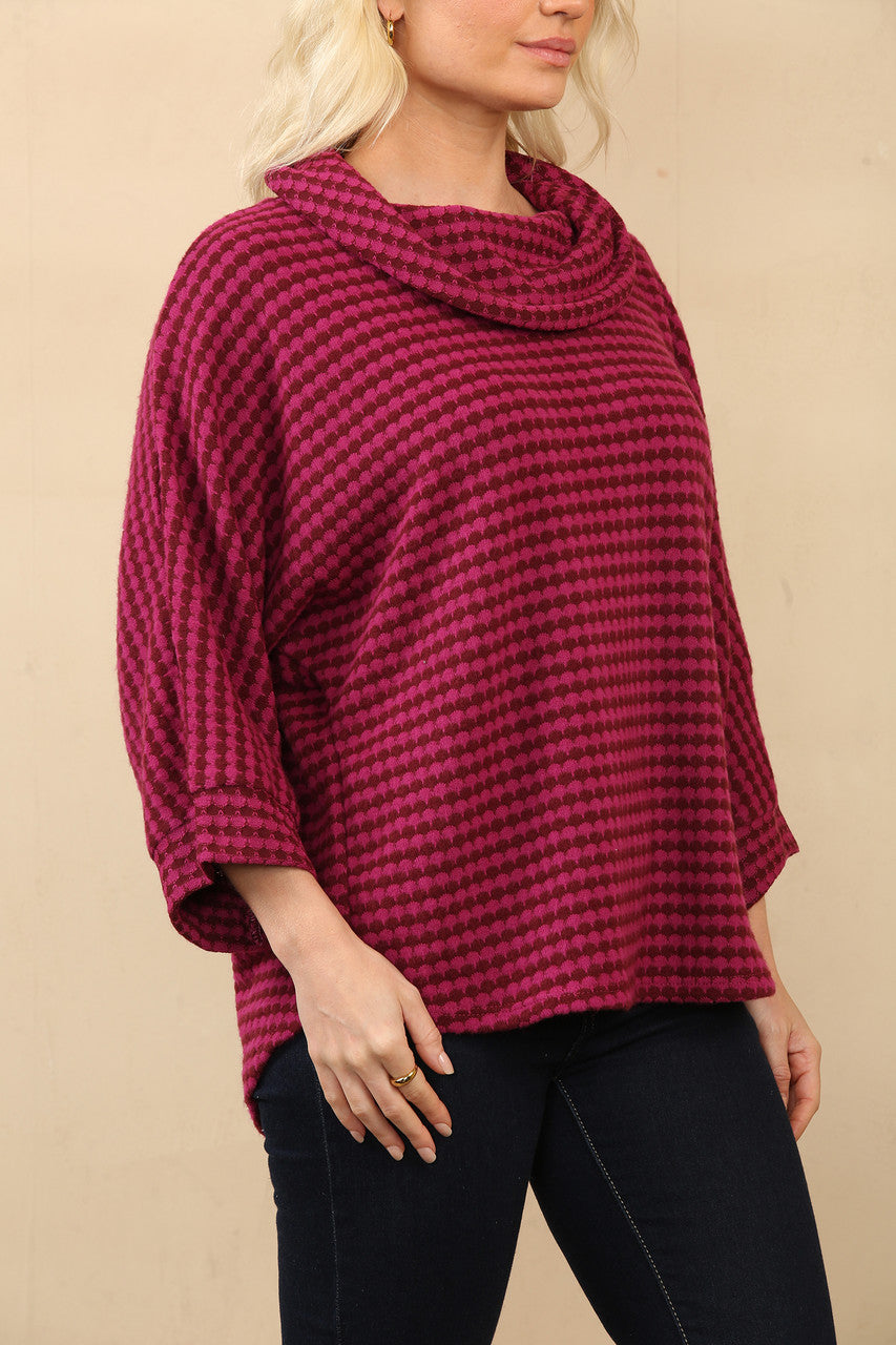 TRICOTTRUI MET COWLNECK EN HONDENTANDPRINT KERS/ROOD