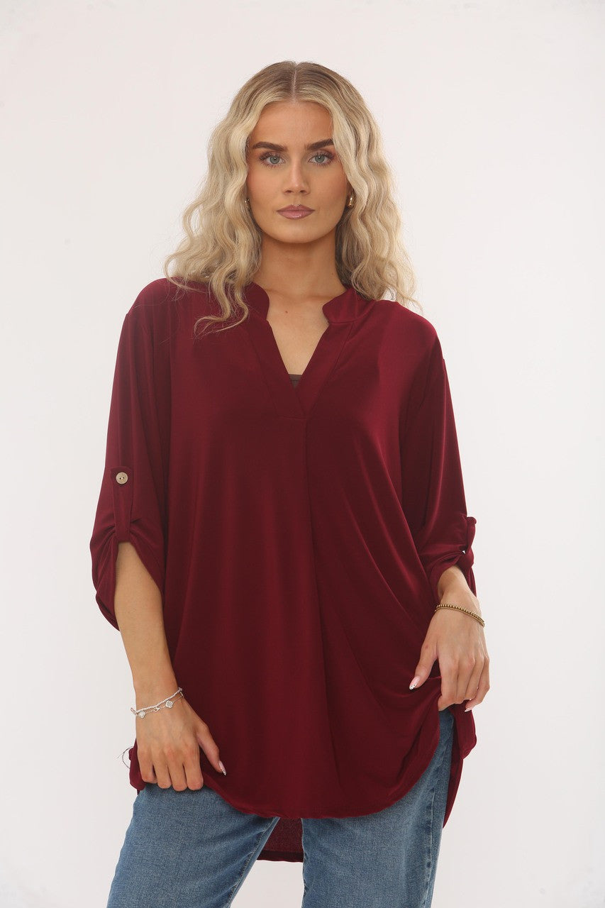 SLINKY V-HALS BLOUSE - BORDEAUX