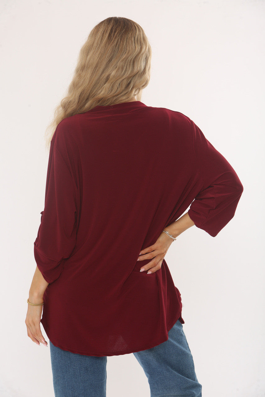 SLINKY V-HALS BLOUSE - BORDEAUX