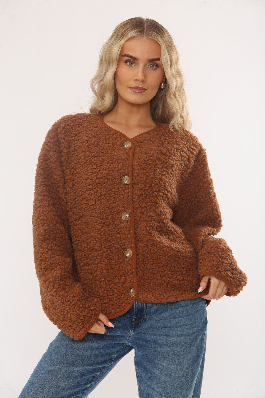 TEDDYBEER ZACHT VEST MET KNOPEN KARAMEL