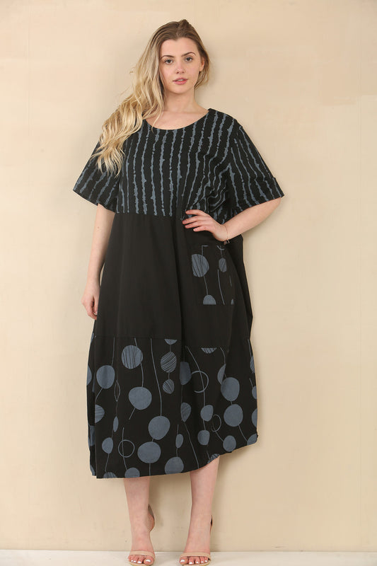 SPOTS & STRIPES DRESS - BLACK