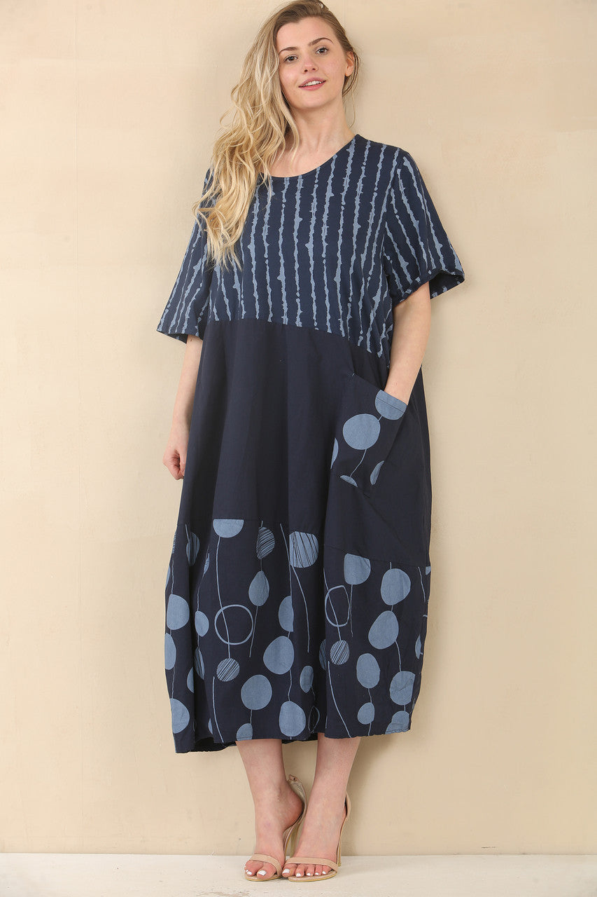 JURK MET STIPPEN EN STREPEN - NAVY