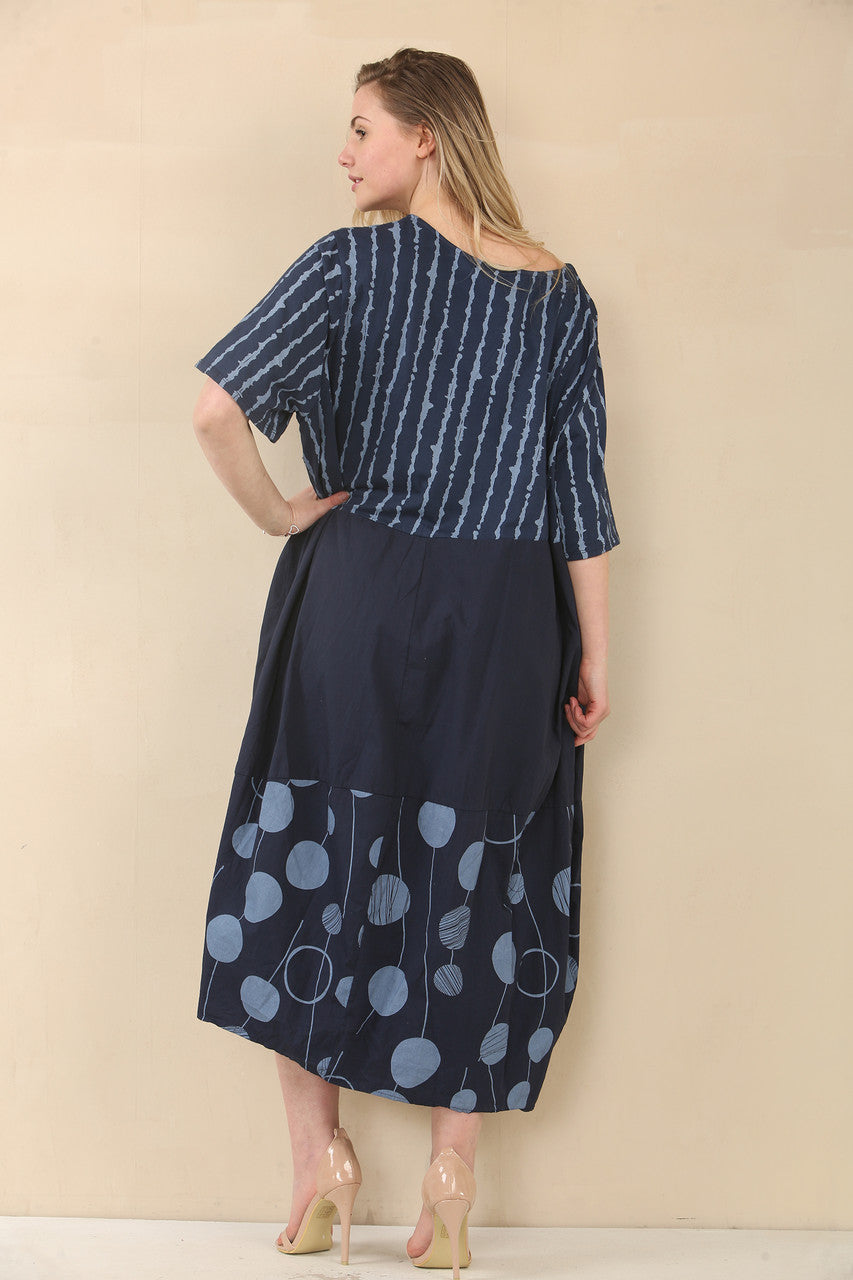 JURK MET STIPPEN EN STREPEN - NAVY